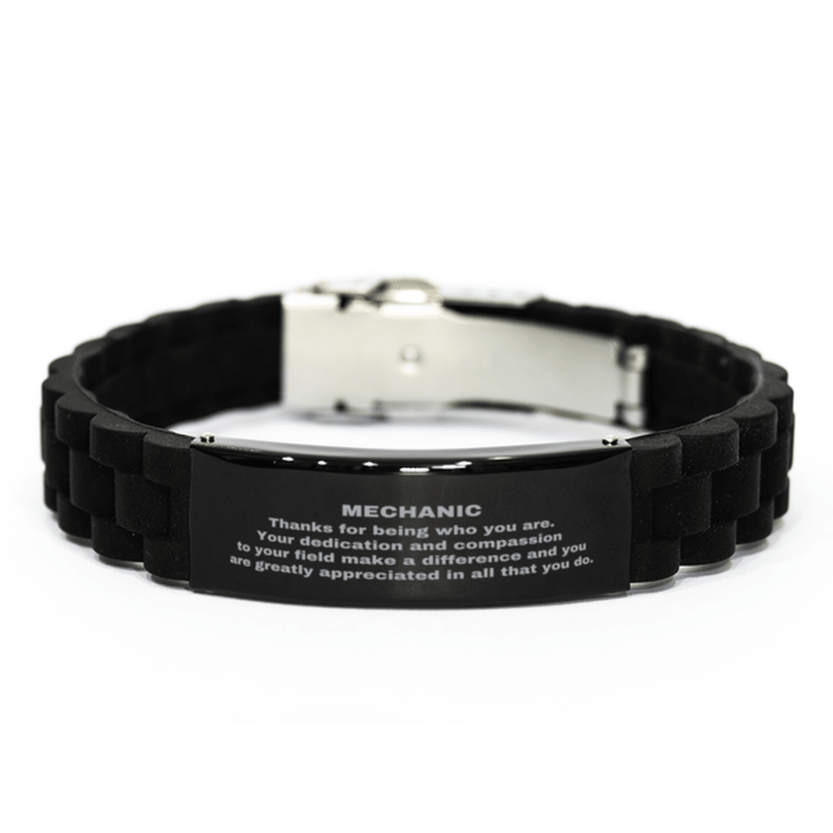 Mechanic Black Glidelock Clasp Engraved Bracelet - Thanks for being who you are - Birthday Christmas Jewelry Gifts Coworkers Colleague Boss - Mallard Moon Gift Shop