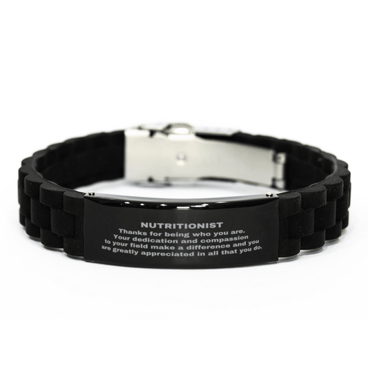 Nutritionist Black Glidelock Clasp Engraved Bracelet - Thanks for being who you are - Birthday Christmas Jewelry Gifts Coworkers Colleague Boss - Mallard Moon Gift Shop