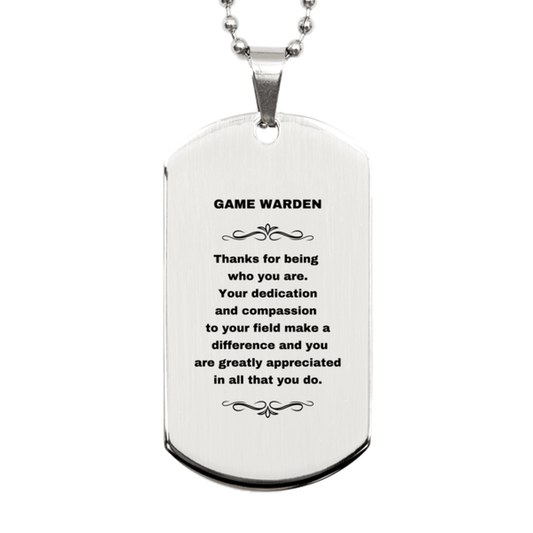 Game Warden Silver Dog Tag Necklace Engraved Bracelet - Thanks for being who you are - Birthday Christmas Jewelry Gifts Coworkers Colleague Boss - Mallard Moon Gift Shop