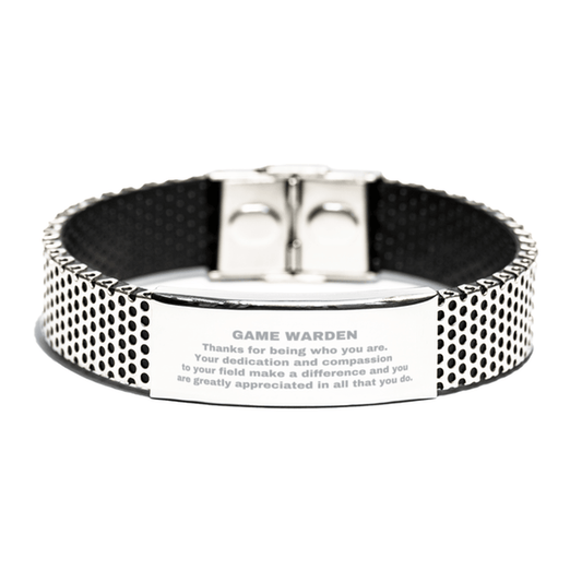 Game Warden Silver Shark Mesh Stainless Steel Engraved Bracelet - Thanks for being who you are - Birthday Christmas Jewelry Gifts Coworkers Colleague Boss - Mallard Moon Gift Shop