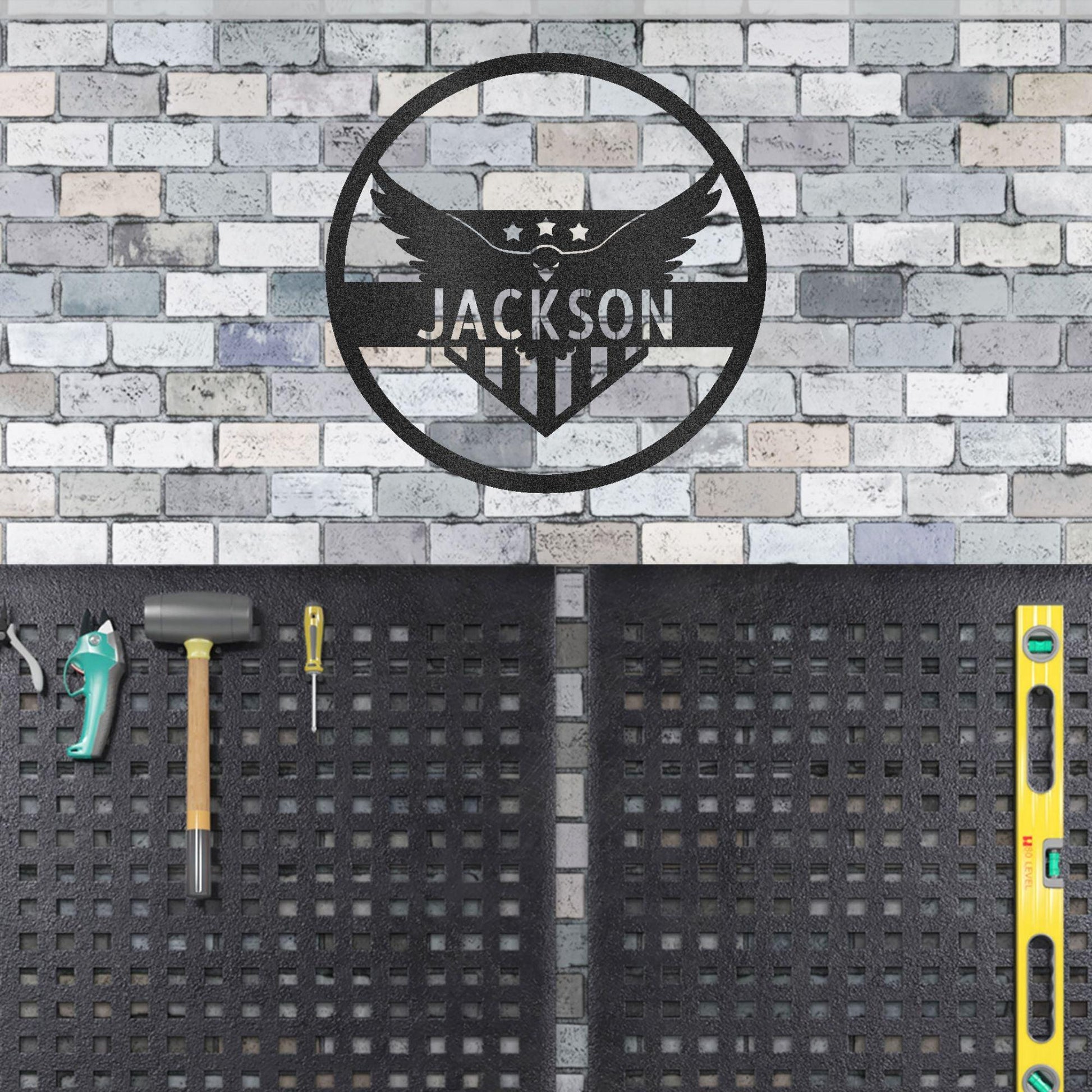 Attacking Eagle Monogram Personalized Indoor Outdoor Steel Wall Sign Art - Mallard Moon Gift Shop