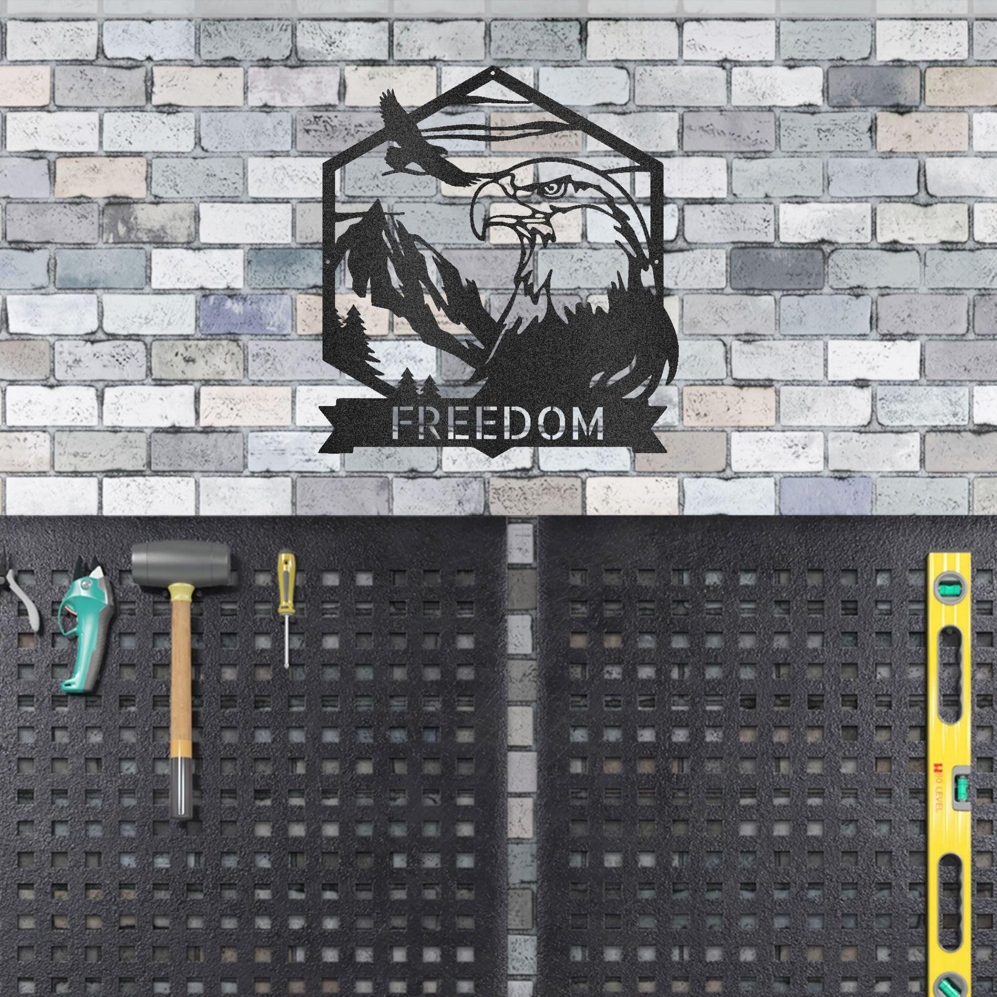 Bald Eagle Mountain Scene Custom Name Metal Art Wall Sign - Mallard Moon Gift Shop