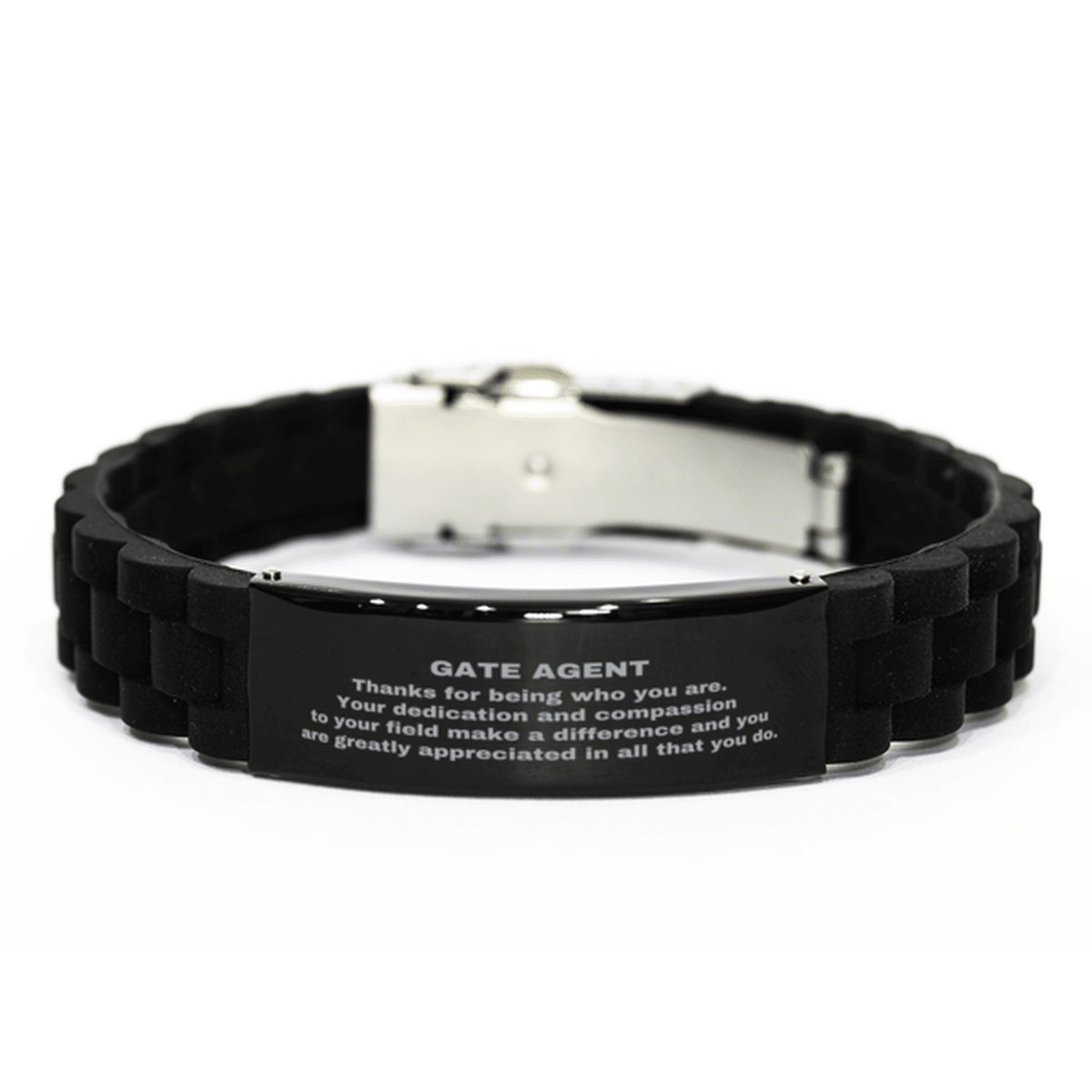 Gate Agent Black Glidelock Clasp Engraved Bracelet - Thanks for being who you are - Birthday Christmas Jewelry Gifts Coworkers Colleague Boss - Mallard Moon Gift Shop