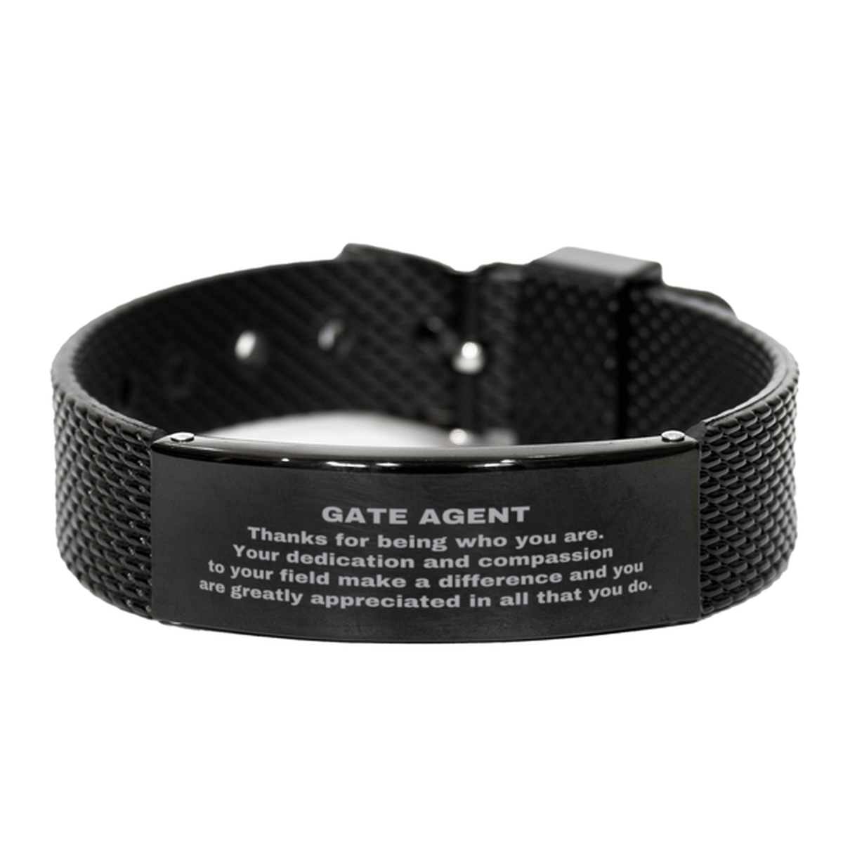 Gate Agent Black Shark Mesh Stainless Steel Engraved Bracelet - Thanks for being who you are - Birthday Christmas Jewelry Gifts Coworkers Colleague Boss - Mallard Moon Gift Shop