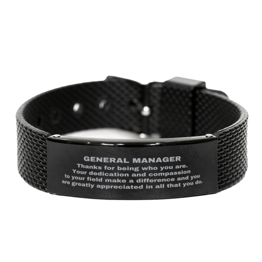 General Manager Black Shark Mesh Stainless Steel Engraved Bracelet - Thanks for being who you are - Birthday Christmas Jewelry Gifts Coworkers Colleague Boss - Mallard Moon Gift Shop