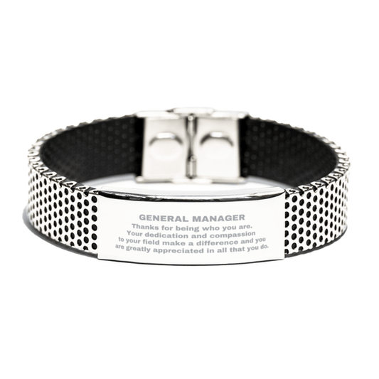 General Manager Silver Shark Mesh Stainless Steel Engraved Bracelet - Thanks for being who you are - Birthday Christmas Jewelry Gifts Coworkers Colleague Boss - Mallard Moon Gift Shop