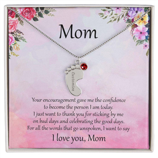 Gift for Mother Custom Baby Feet Birthstone Engraved Necklace - Mallard Moon Gift Shop