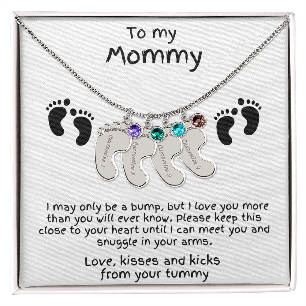 Gift for New Mom Baby Feet with Birthstone Necklace - Mallard Moon Gift Shop