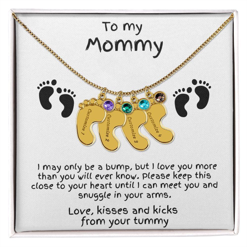 Gift for New Mom Baby Feet with Birthstone Necklace - Mallard Moon Gift Shop