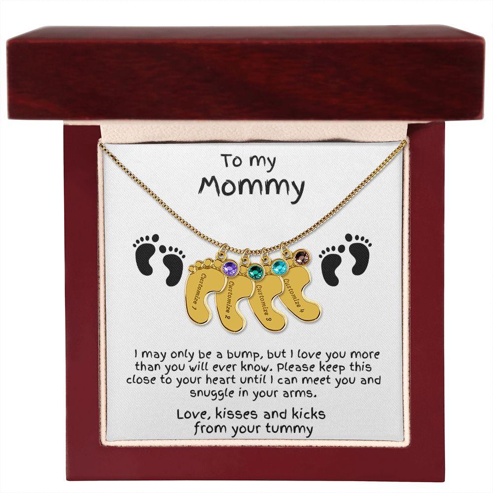 Gift for New Mom Baby Feet with Birthstone Necklace - Mallard Moon Gift Shop