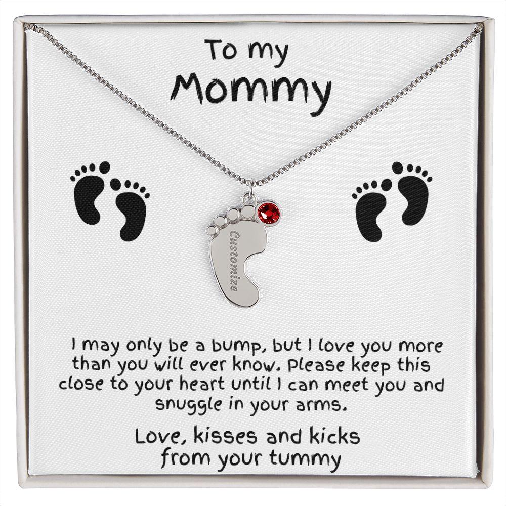 Gift for New Mom Baby Feet with Birthstone Necklace - Mallard Moon Gift Shop