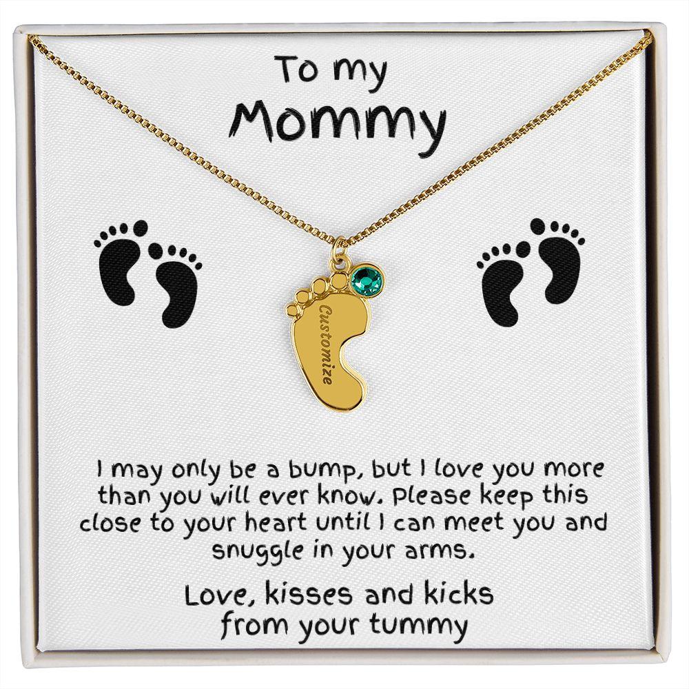 Gift for New Mom Baby Feet with Birthstone Necklace - Mallard Moon Gift Shop