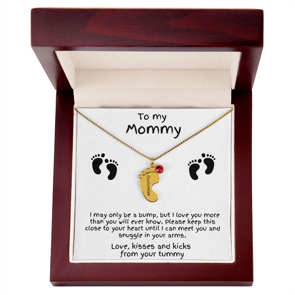 Gift for New Mom Baby Feet with Birthstone Necklace - Mallard Moon Gift Shop