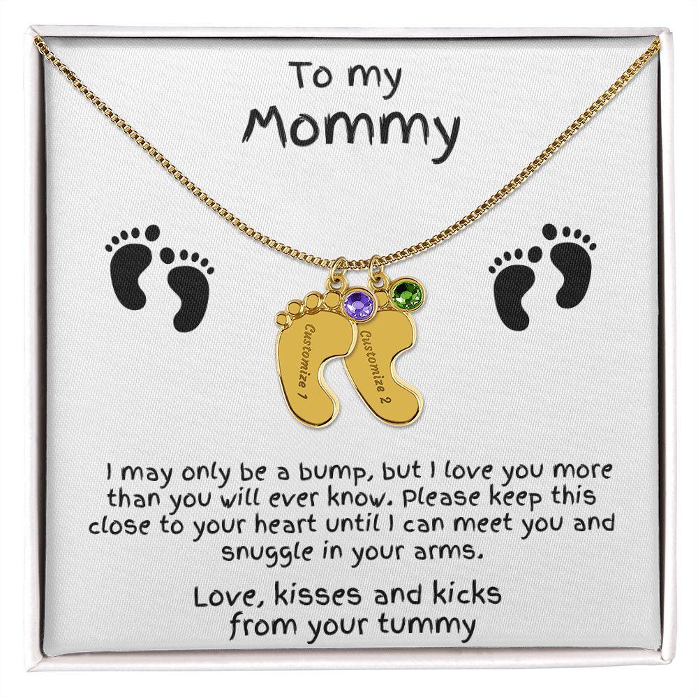 Gift for New Mom Baby Feet with Birthstone Necklace - Mallard Moon Gift Shop