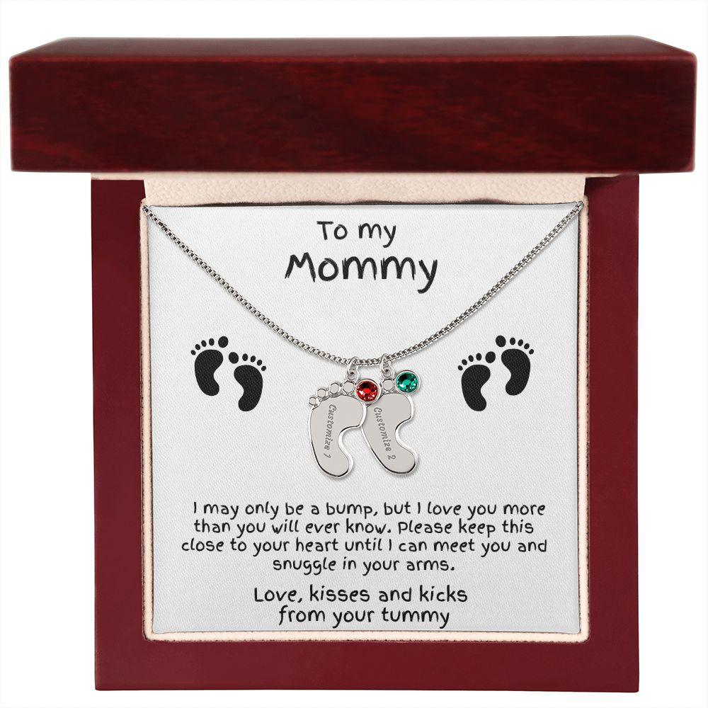 Gift for New Mom Baby Feet with Birthstone Necklace - Mallard Moon Gift Shop