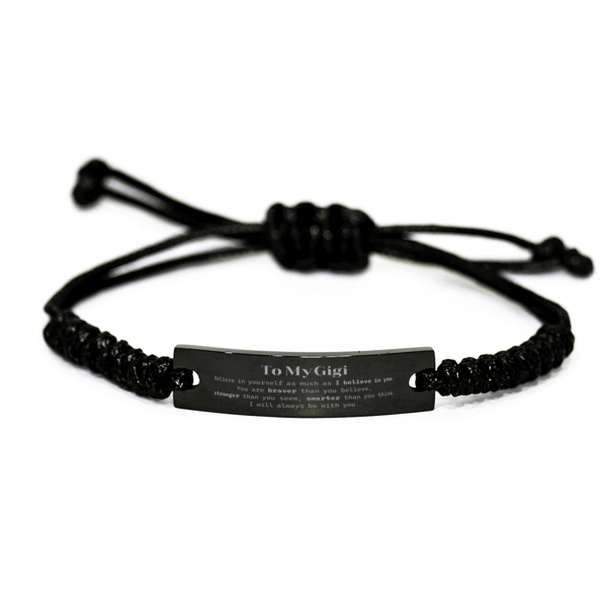 Gigi Black Rope Bracelet Gifts, To My Gigi You are braver than you believe, stronger than you seem, Inspirational Gifts For Gigi Engraved, Birthday, Christmas Gifts For Gigi Men Women - Mallard Moon Gift Shop