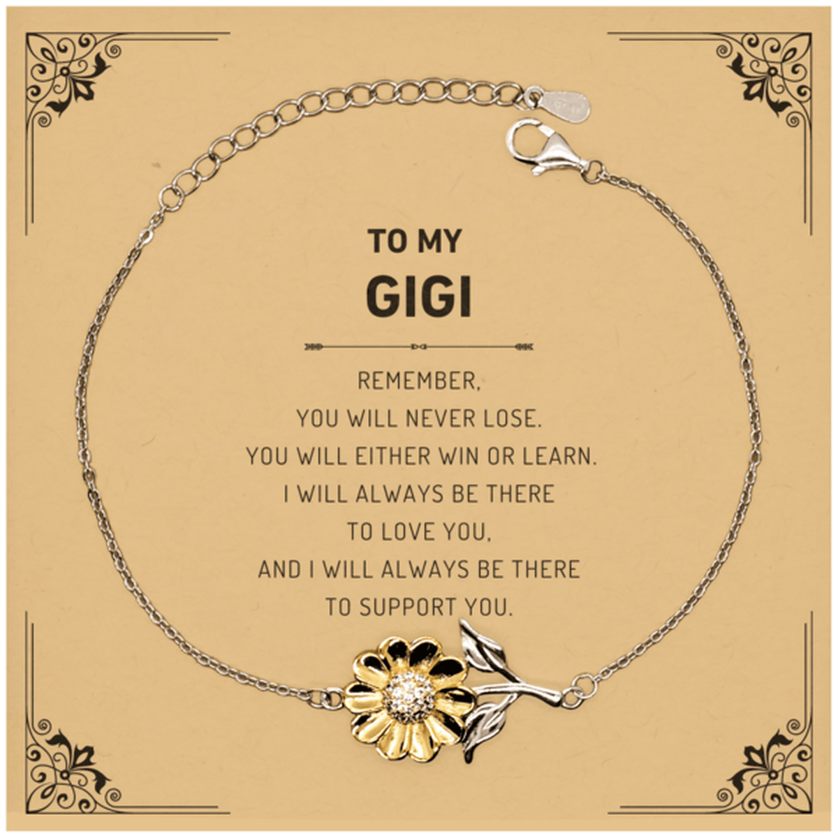 Gigi Gifts, To My Gigi Remember, you will never lose. You will either WIN or LEARN, Keepsake Sunflower Bracelet For Gigi Card, Birthday Christmas Gifts Ideas - Mallard Moon Gift Shop