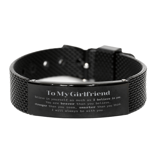 Girlfriend Black Shark Mesh Bracelet Gifts, To My Girlfriend You are braver than you believe, stronger than you seem, Inspirational Gifts For Girlfriend Engraved, Birthday, Christmas Gifts For Girlfriend Men Women - Mallard Moon Gift Shop