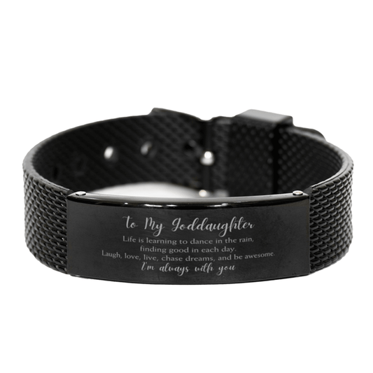 Goddaughter Christmas Perfect Gifts, Goddaughter Black Shark Mesh Bracelet, Motivational Goddaughter Engraved Gifts, Birthday Gifts For Goddaughter, To My Goddaughter Life is learning to dance in the rain, finding good in each day. I'm always with you - Mallard Moon Gift Shop