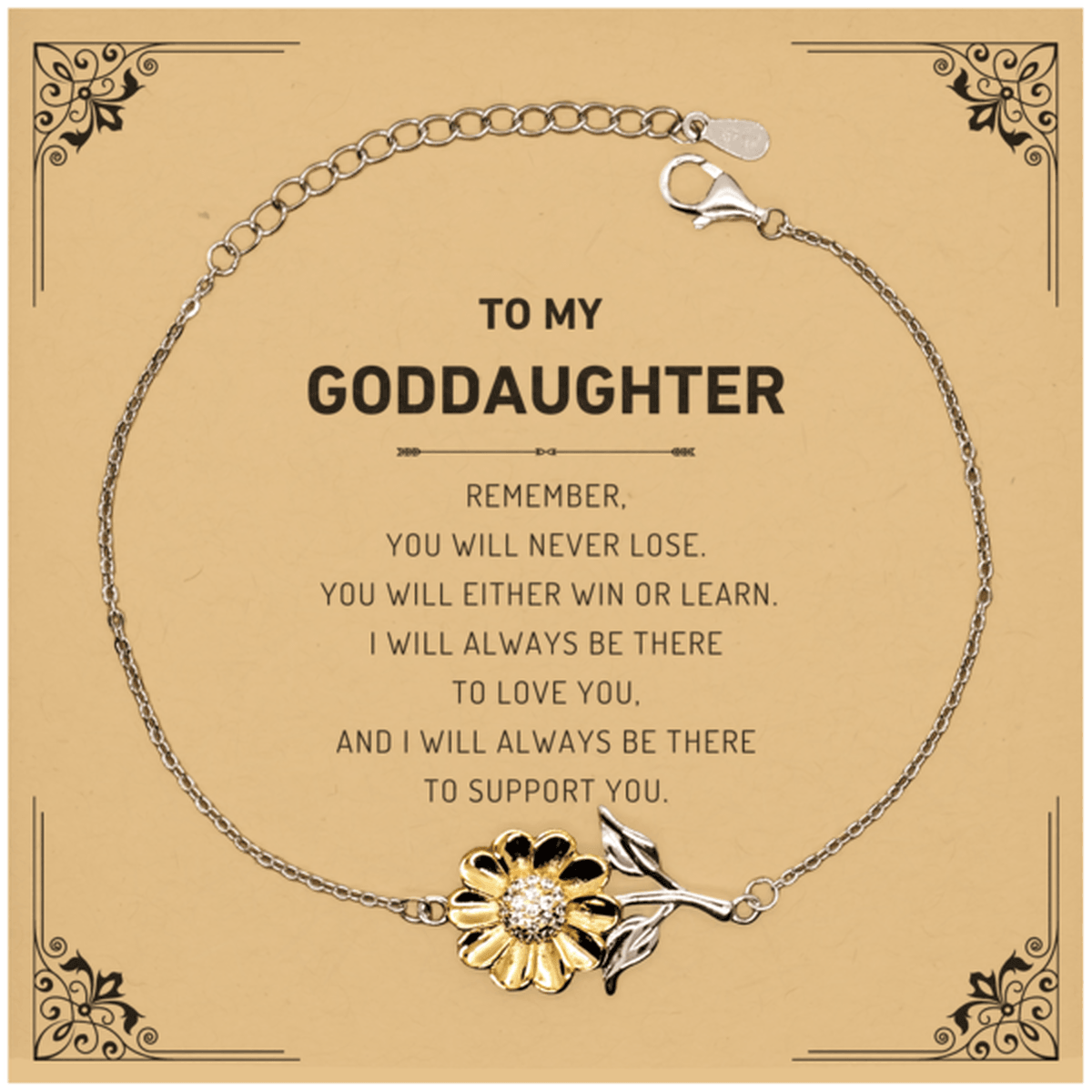 Goddaughter Gifts, To My Goddaughter Remember, you will never lose. You will either WIN or LEARN, Keepsake Sunflower Bracelet For Goddaughter Card, Birthday Christmas Gifts Ideas For Goddaughter X-mas Gifts - Mallard Moon Gift Shop