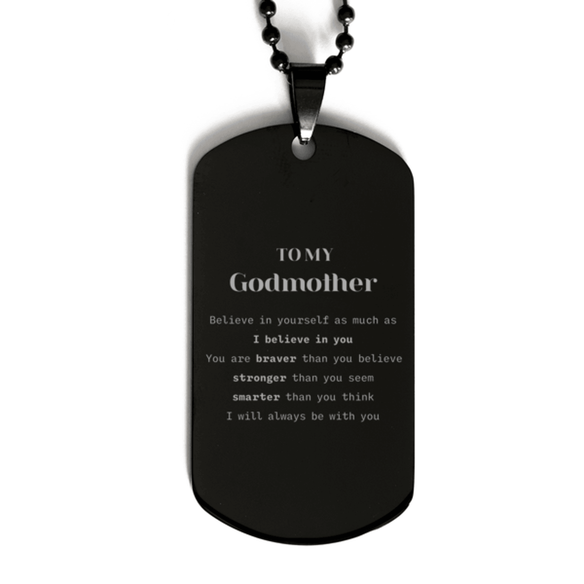 Godmother Black Dog Tag Engraved Necklace - You are braver than you believe, stronger than you seem, Inspirational Birthday Christmas Mother's Day Gifts - Mallard Moon Gift Shop