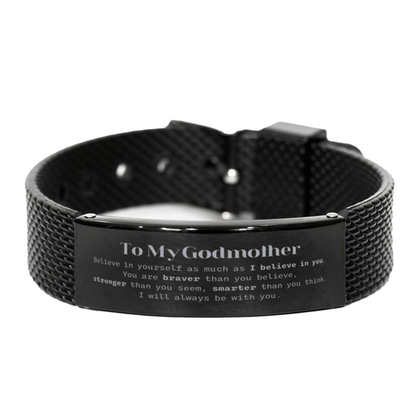 Godmother Black Shark Mesh Bracelet - You are braver than you believe, stronger than you seem, Inspirational Birthday Christmas Mother's Day Gifts - Mallard Moon Gift Shop