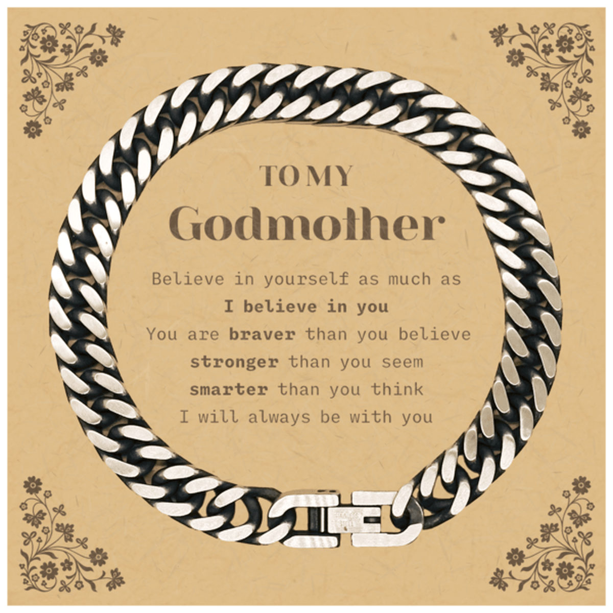 Godmother Cuban Link Chain Bracelet Gifts, To My Godmother You are braver than you believe, stronger than you seem, Inspirational Gifts For Godmother Card, Birthday, Christmas Gifts For Godmother Men Women - Mallard Moon Gift Shop