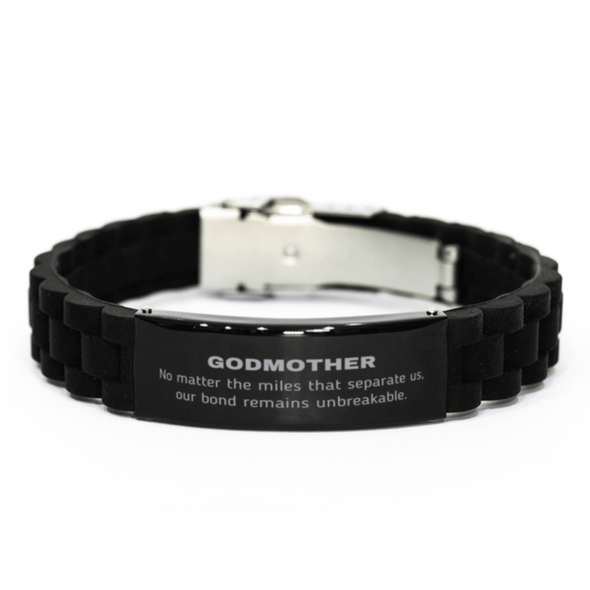 Godmother Long Distance Relationship Gifts, No matter the miles that separate us, Cute Love Black Glidelock Clasp Bracelet For Godmother, Birthday Christmas Unique Gifts For Godmother - Mallard Moon Gift Shop