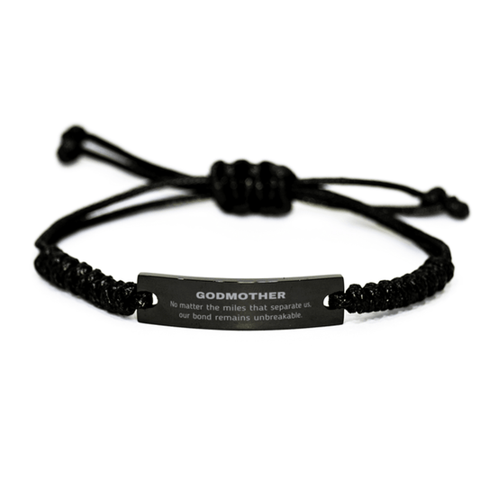 Godmother Long Distance Relationship Gifts, No matter the miles that separate us, Cute Love Black Rope Bracelet For Godmother, Birthday Christmas Unique Gifts For Godmother - Mallard Moon Gift Shop