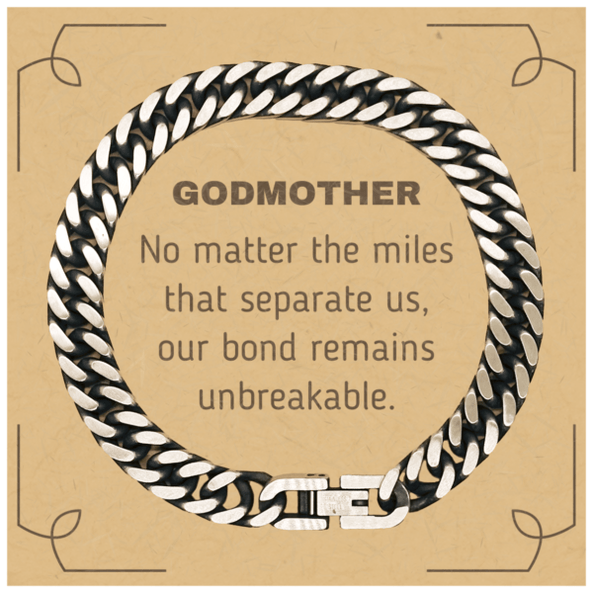 Godmother Long Distance Relationship Gifts, No matter the miles that separate us, Cute Love Cuban Link Chain Bracelet For Godmother, Birthday Christmas Unique Gifts For Godmother - Mallard Moon Gift Shop