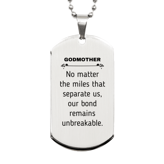 Godmother Long Distance Relationship Gifts, No matter the miles that separate us, Cute Love Silver Dog Tag For Godmother, Birthday Christmas Unique Gifts For Godmother - Mallard Moon Gift Shop