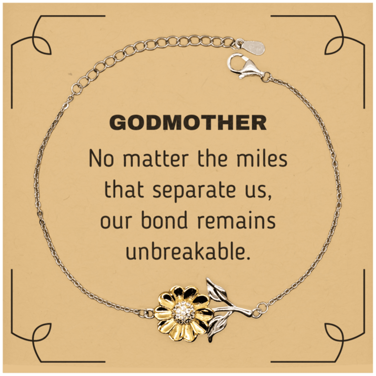 Godmother Long Distance Relationship Gifts, No matter the miles that separate us, Cute Love Sunflower Bracelet For Godmother, Birthday Christmas Unique Gifts For Godmother - Mallard Moon Gift Shop