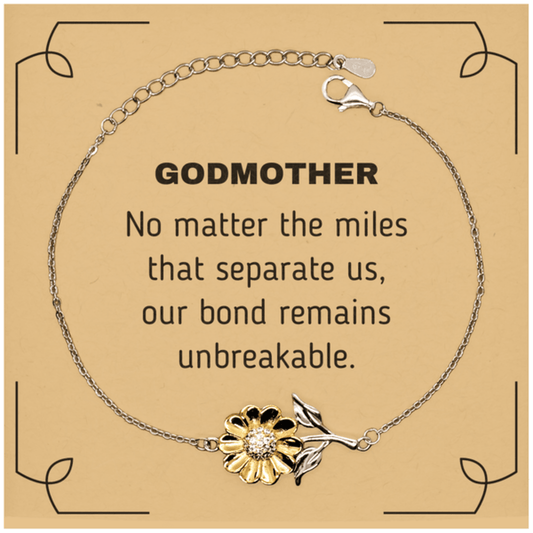 Godmother Long Distance Relationship Gifts, No matter the miles that separate us, Cute Love Sunflower Bracelet For Godmother, Birthday Christmas Unique Gifts For Godmother - Mallard Moon Gift Shop