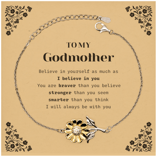 Godmother Sunflower Bracelet Gifts, To My Godmother You are braver than you believe, stronger than you seem, Inspirational Gifts For Godmother Card, Birthday, Christmas Gifts For Godmother Men Women - Mallard Moon Gift Shop