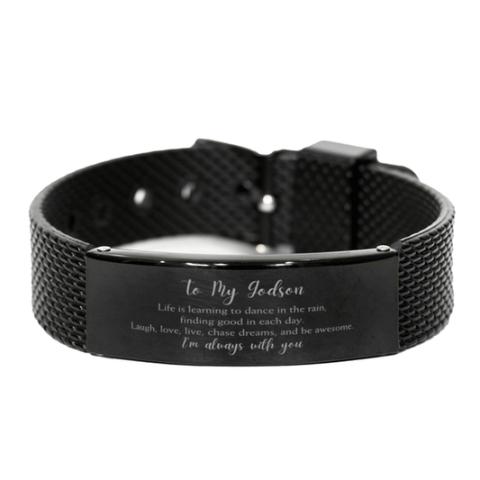 Godson Christmas Perfect Gifts, Godson Black Shark Mesh Bracelet, Motivational Godson Engraved Gifts, Birthday Gifts For Godson, To My Godson Life is learning to dance in the rain, finding good in each day. I'm always with you - Mallard Moon Gift Shop