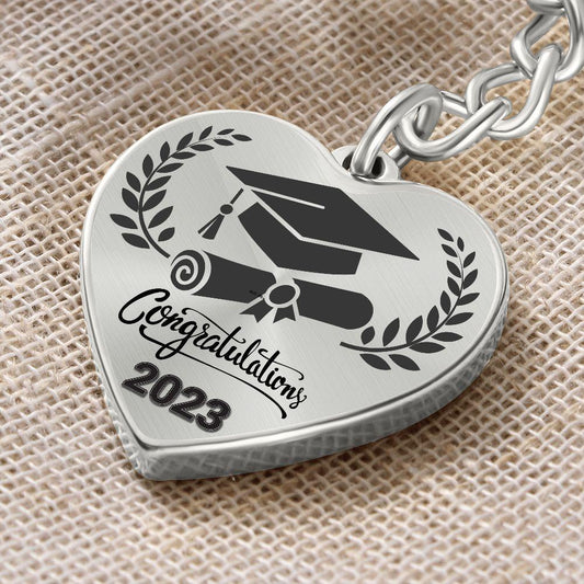Graduation Class of 2023 Congratulations Heart Shaped Engraved Keychain - Mallard Moon Gift Shop