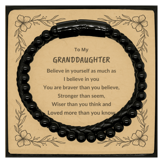 Granddaughter Braided Stone Leather Bracelet, Motivational Heartfelt Birthday, Christmas Holiday Gifts For Granddaughter, You are Braver than you Believe, Loved More than you Know - Mallard Moon Gift Shop