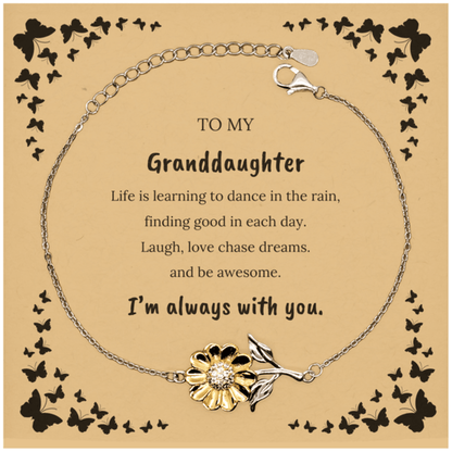 Granddaughter Christmas, Sunflower Bracelet, Motivational Message Card Gifts, Birthday Gifts For Granddaughter, To My Granddaughter Life is learning to dance in the rain, finding good in each day. I'm always with you - Mallard Moon Gift Shop