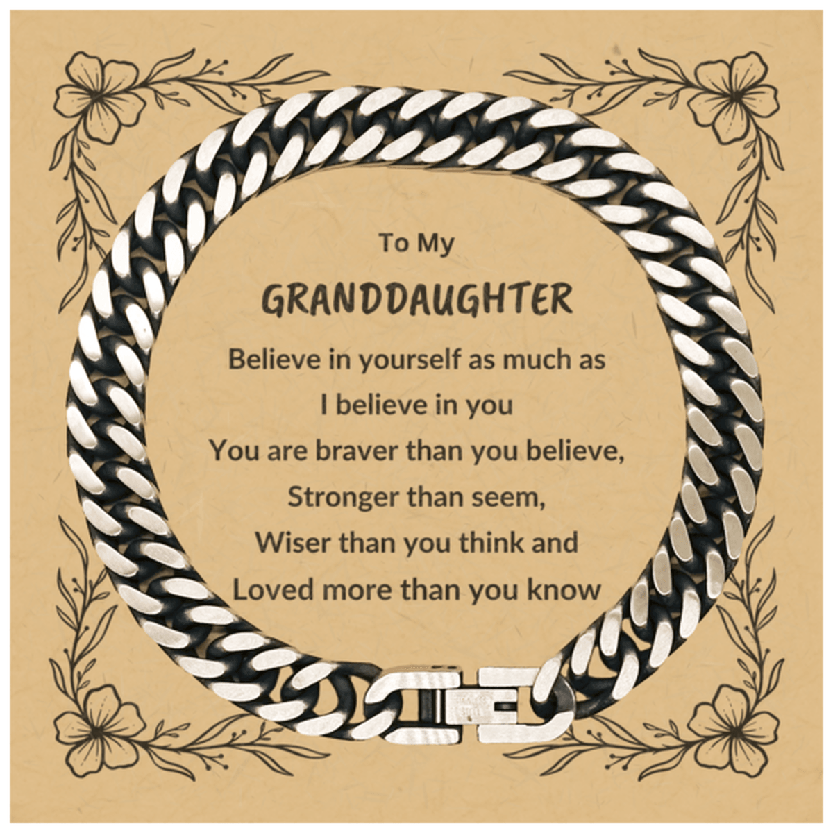 Granddaughter Cuban Link Chain Bracelet, Motivational Heartfelt Birthday, Christmas Holiday Gifts For Granddaughter, You are Braver than you Believe, Loved More than you Know - Mallard Moon Gift Shop