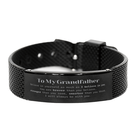 Grandfather Black Shark Mesh Bracelet Gifts, To My Grandfather You are braver than you believe, stronger than you seem, Inspirational Gifts For Grandfather Engraved, Birthday, Christmas Gifts For Grandfather Men Women - Mallard Moon Gift Shop