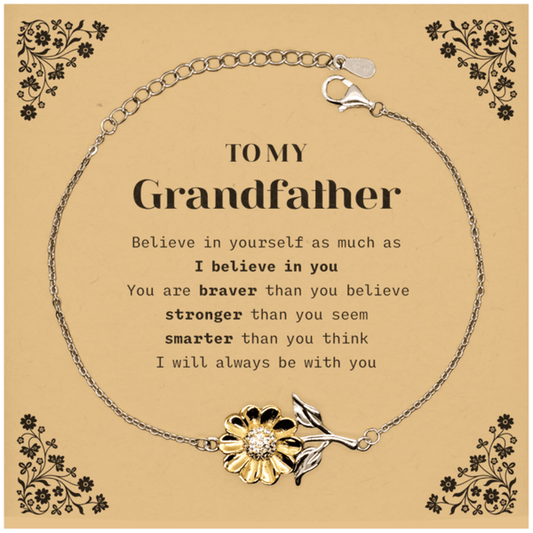 Grandfather Sunflower Bracelet Gifts, To My Grandfather You are braver than you believe, stronger than you seem, Inspirational Gifts For Grandfather Card, Birthday, Christmas Gifts For Grandfather Men Women - Mallard Moon Gift Shop