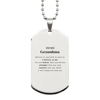 Grandma Silver Dog Tag Engraved Necklace - You are Braver than you Believe, Stronger than you Seem, Inspirational Birthday, Christmas Mother's Day Gifts - Mallard Moon Gift Shop