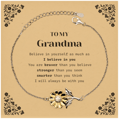 Grandma Sunflower Bracelet Gifts, To My Grandma You are braver than you believe, stronger than you seem, Inspirational Gifts For Grandma Card, Birthday, Christmas Gifts For Grandma Men Women - Mallard Moon Gift Shop