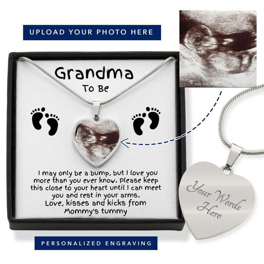Grandma to Be Ultrasound Photo Upload Engraved Heart Necklace - Mallard Moon Gift Shop
