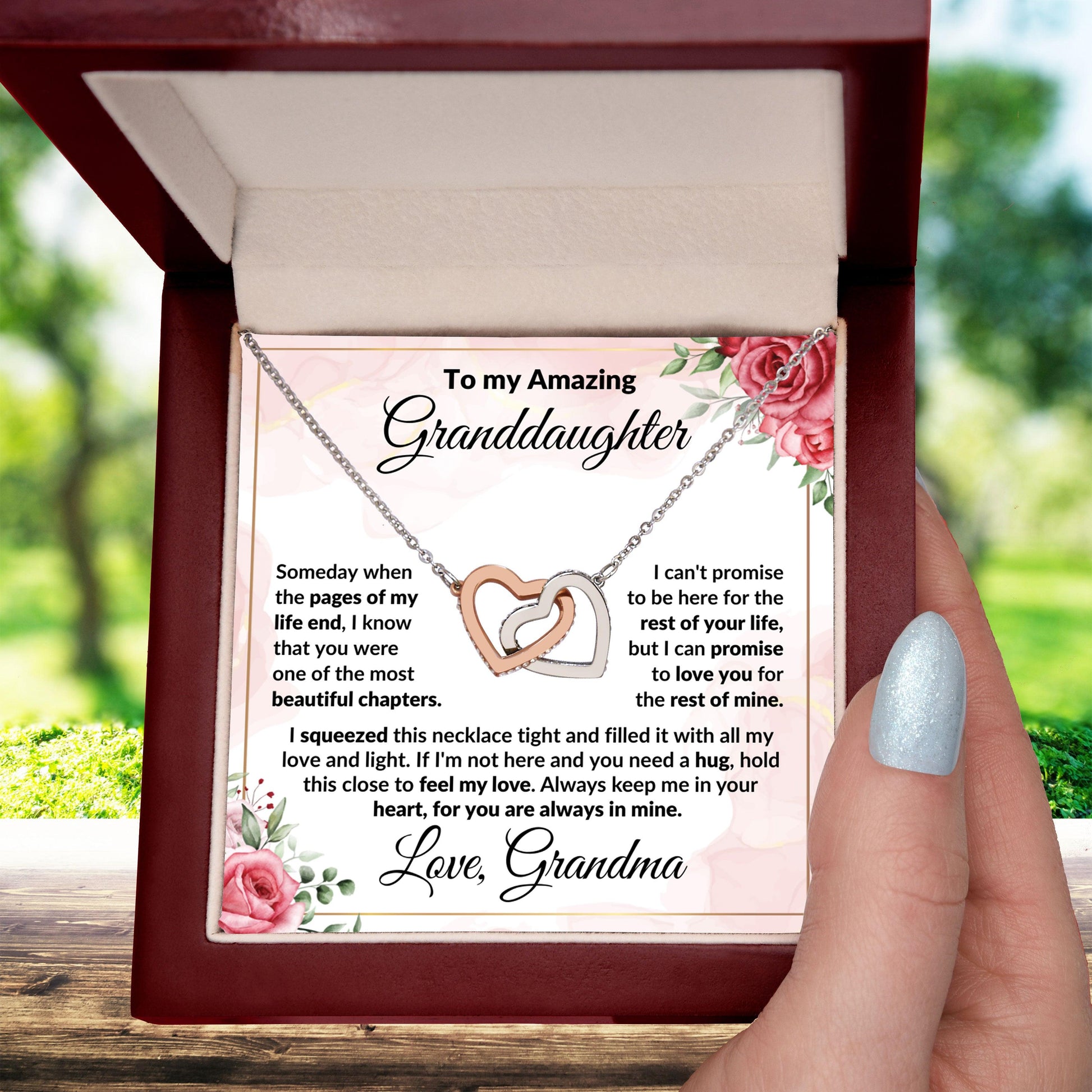 To My Amazing Granddaughter - I Promise to Love You - Interlocking Hearts Necklace with Gift Box - Mallard Moon Gift Shop