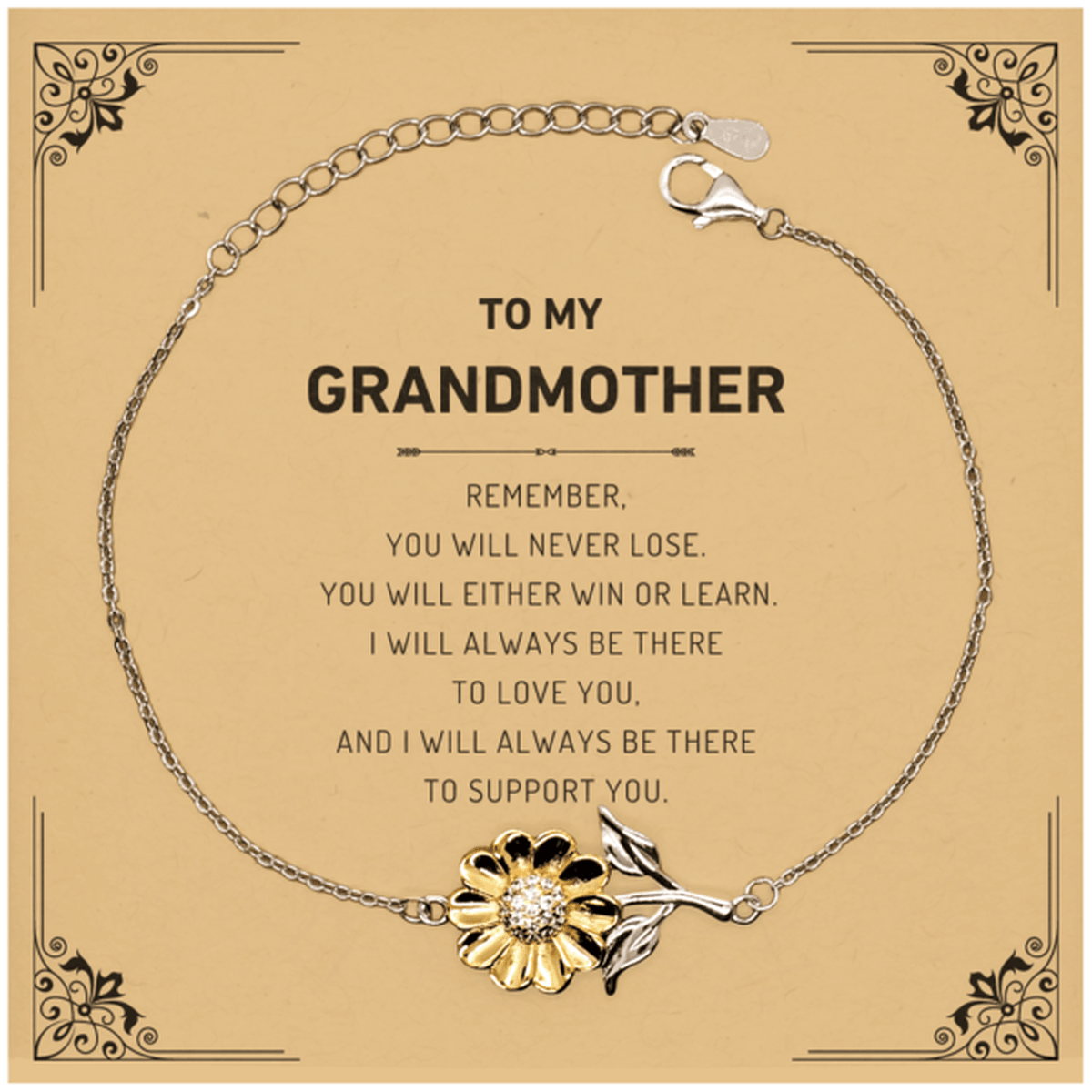 Grandmother Gifts, To My Grandmother Remember, you will never lose. You will either WIN or LEARN, Keepsake Sunflower Bracelet For Grandmother Card, Birthday Christmas Gifts Ideas For Grandmother X-mas Gifts - Mallard Moon Gift Shop