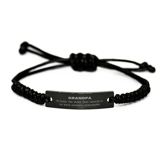 Grandpa Long Distance Relationship Gifts, No matter the miles that separate us, Cute Love Black Rope Bracelet For Grandpa, Birthday Christmas Unique Gifts For Grandpa - Mallard Moon Gift Shop