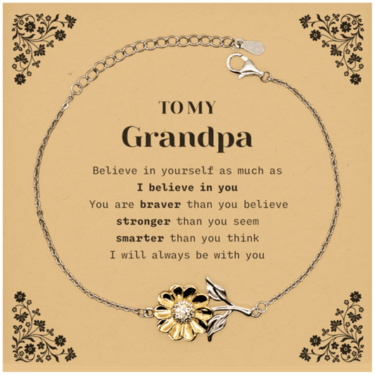 Grandpa Sunflower Bracelet Gifts, To My Grandpa You are braver than you believe, stronger than you seem, Inspirational Gifts For Grandpa Card, Birthday, Christmas Gifts For Grandpa Men Women - Mallard Moon Gift Shop