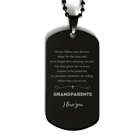 Grandparents Black Dog Tag Engraved Necklace - Always Follow your Dreams - Birthday, Christmas Holiday Jewelry Gift - Mallard Moon Gift Shop
