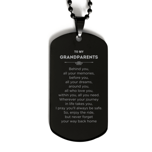 Grandparents Black Dog Tag Necklace Birthday Christmas Unique Gifts Behind you, all your memories, before you, all your dreams - Mallard Moon Gift Shop